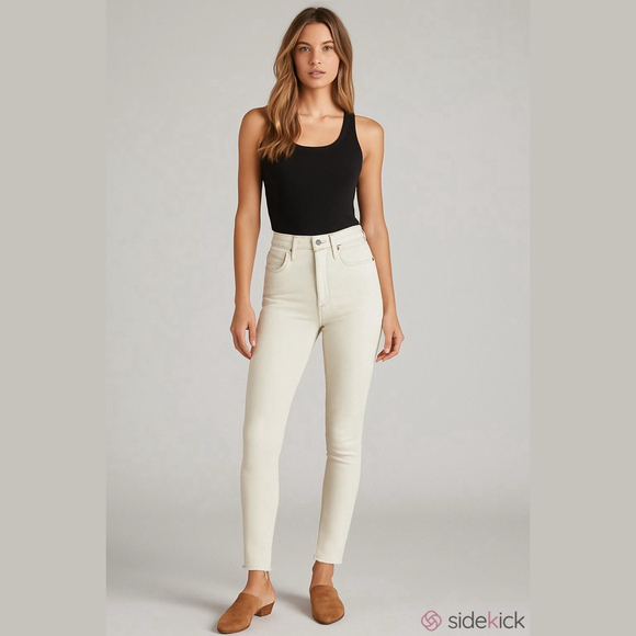 We The Free Denim - Free People We The Free Skinny Jeans NWT Size 24 Ivory Raw Edge Hem